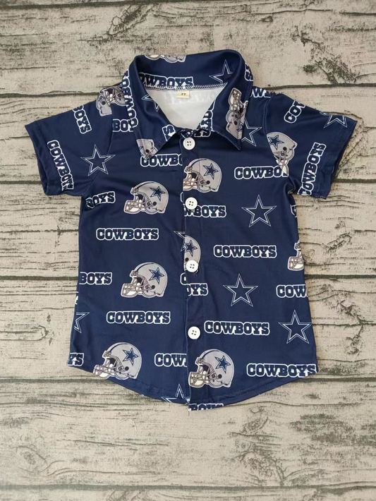 Deadline Sep 29 blue short sleeves cowboy boy team button down shirt