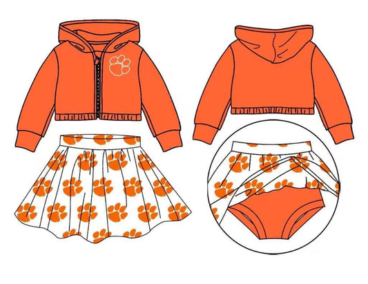 Deadline Oct 15 orange hooded jacket skirt girls team set