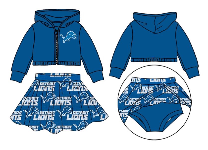 Deadline Oct 15 Blue lion hooded jacket skirt girls team set