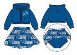 Deadline Oct 15 Blue lion hooded jacket skirt girls team set