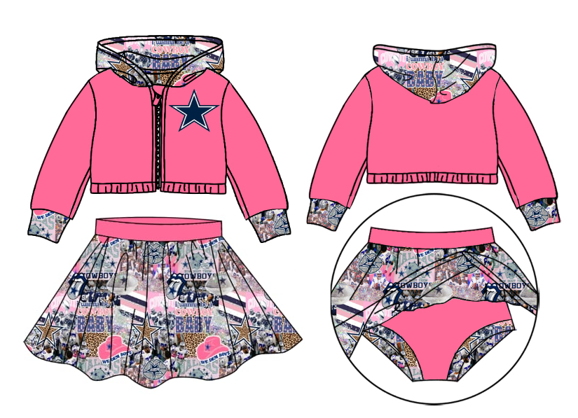 Deadline Oct 15 pink cowboy hooded jacket skirt girls team set