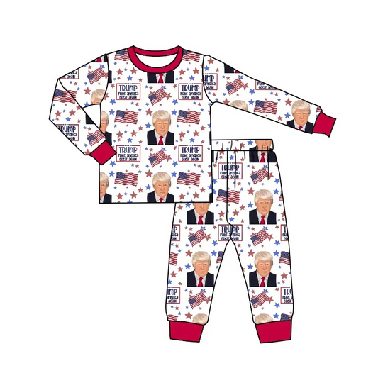 Deadline Oct 20 red long sleeves flag stars kids pajamas