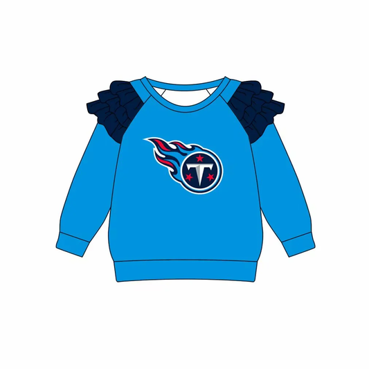 Deadline Oct 26 blue long sleeves ruffle T girls team shirt