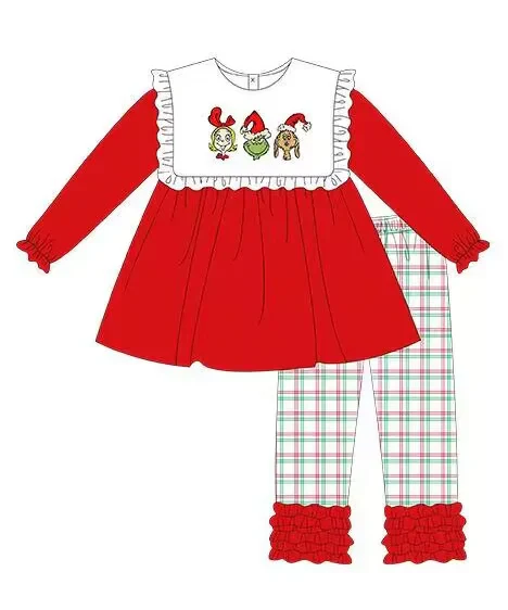 Deadline Oct 26 red long sleeves green face tunic pants girls Christmas set