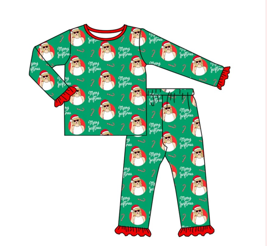 Deadline Oct 27 green candy cane singer girls Christmas pajamas