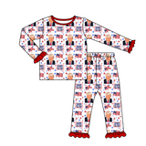 Deadline Nov 20 red long sleeves flag stars kids girls pajamas