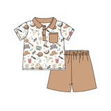 Short sleeves bull skull polo shirt shorts western boys clothes