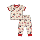 MOQ 3 pcs short sleeves flag stars baby kids pajamas