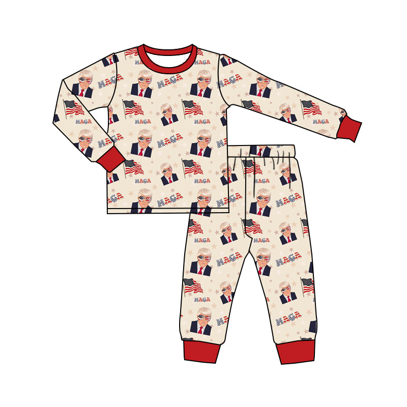 MOQ 3 pcs long sleeves flag stars baby kids pajamas