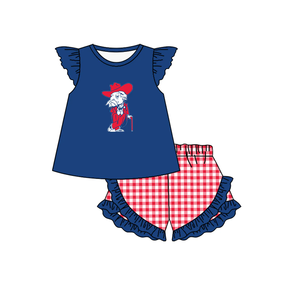 Deadline  Feb 2 flutter sleeves blue top plaid shorts girls team outfits