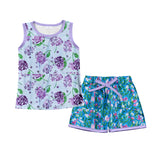 MOQ 3 pcs sleeveless lavender floral top shorts kids girls outfits