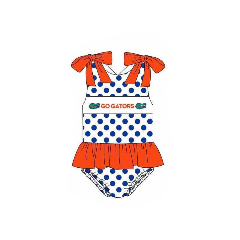 Deadline March 16 blue polka dots crocodile baby girls team swimsuit