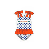 Deadline March 16 blue polka dots crocodile baby girls team swimsuit