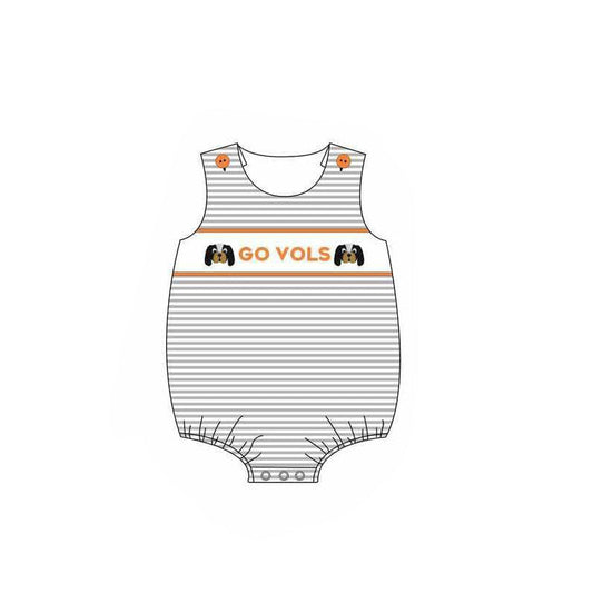 Deadline March 16 sleeveless stripe dog baby boy team romper