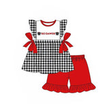 Deadline March 16 black plaid dog tunic shorts girls team outfits