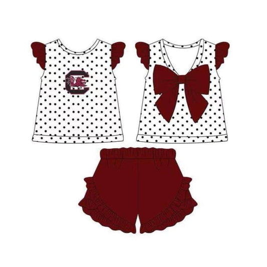 Deadline March 16 polka dots top maroon shorts girls team outfits