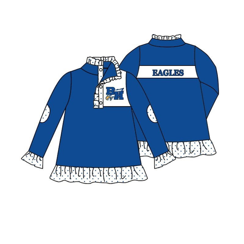 Deadline March 23 blue B H eagles polka dots ruffle girls team pullover