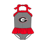 Deadline March 30 red ruffle stripe G ruffle girls team swimsuit