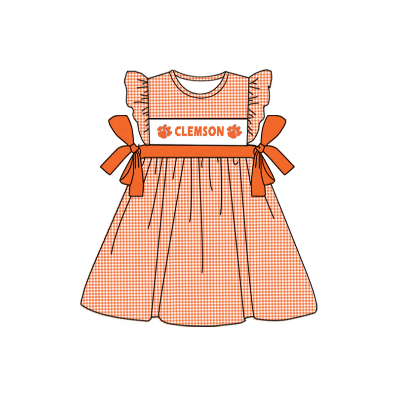 Deadline March 30  flutter sleeves orange plaid kids girls team dress