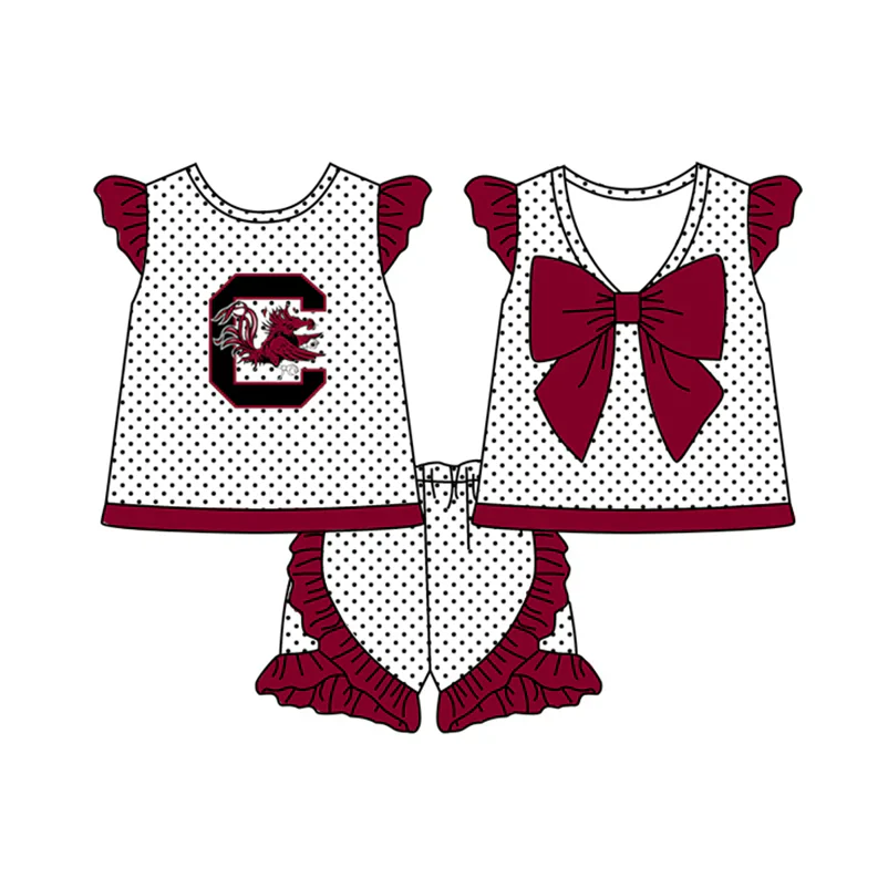 Deadline March 30 polka dots maroon bow top shorts girls team clothes