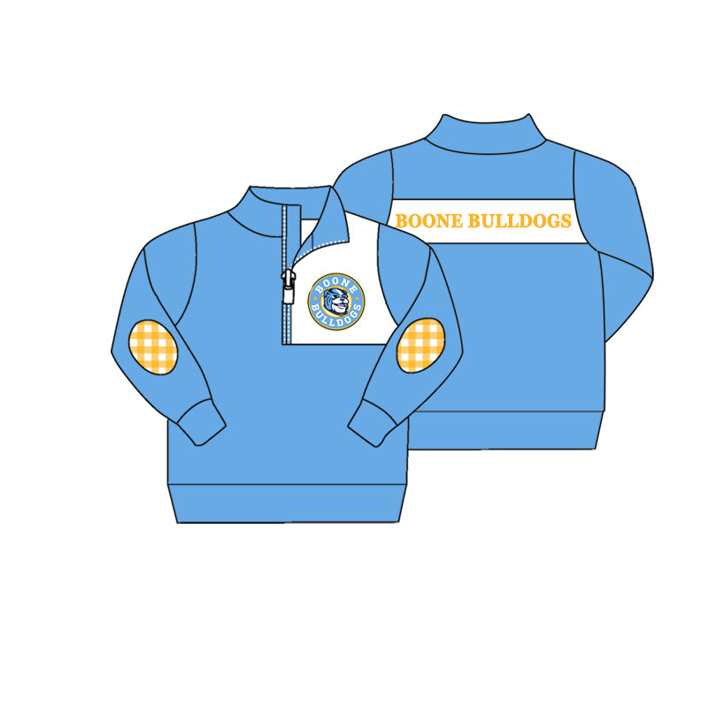 MOQ 5 pcs light blue long sleeves plaid dogs kids team pullover