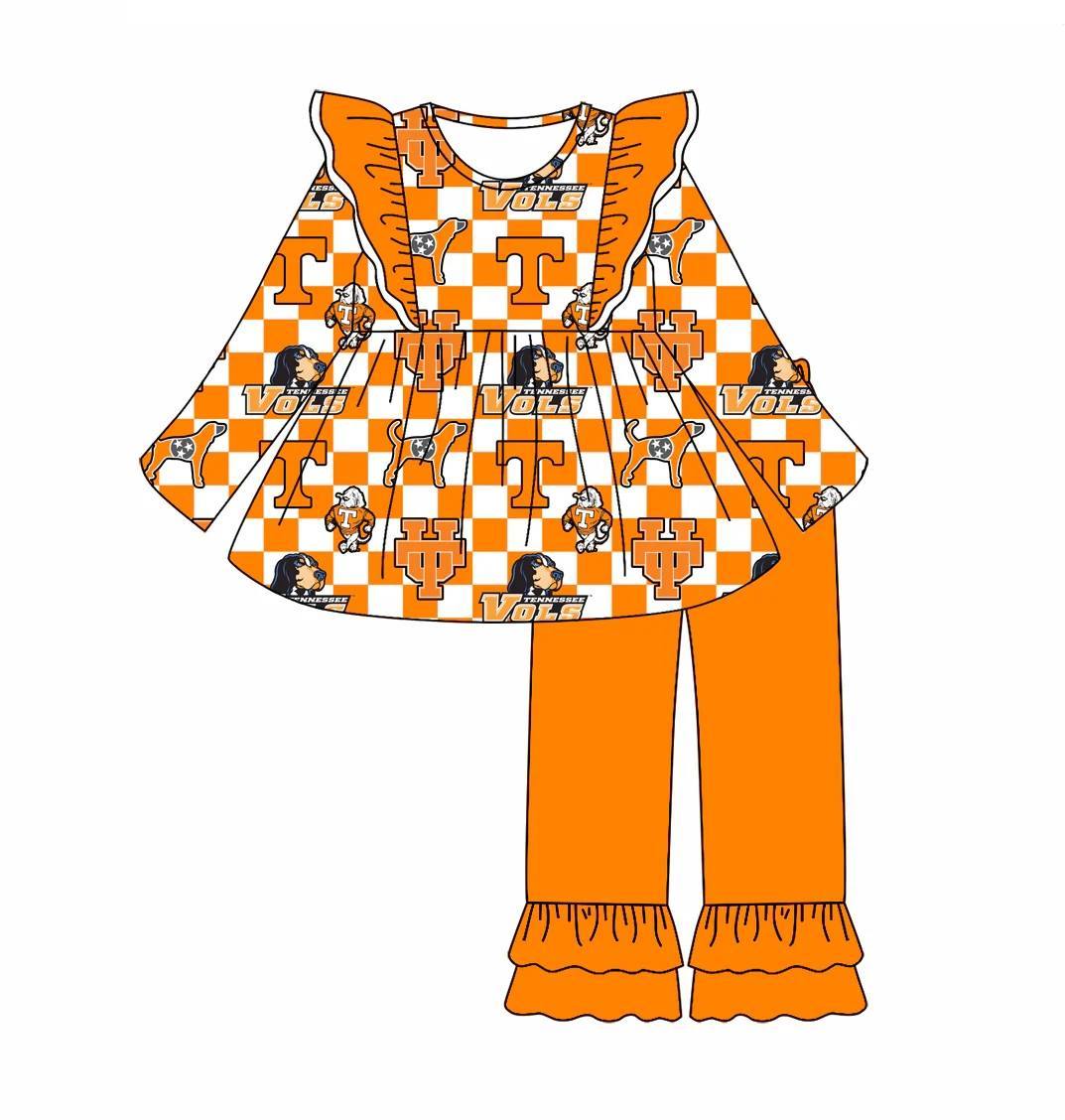 Deadline May 29 flutter sleeves dog plaid T tunic pants girls team clothes