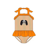 Deadline July 10 2025 yellow stripe dog kids girls one piece team swimsuit