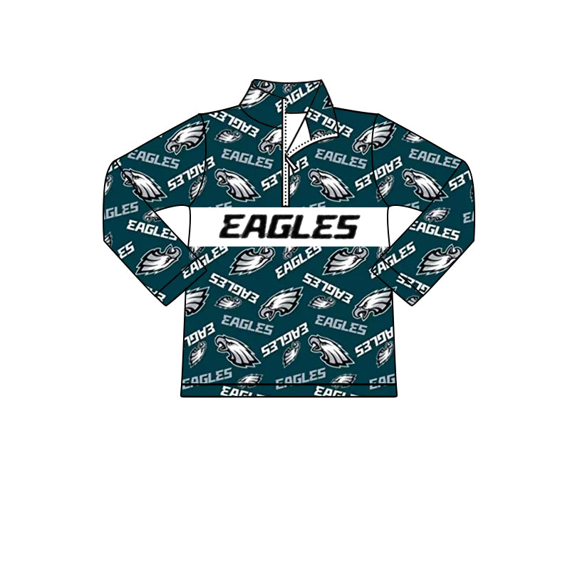 MOQ 3 pcs long sleeves eagles zipper kids team pullover