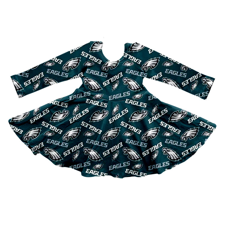 MOQ  3 pcs long sleeves eagles kids girls team dresses