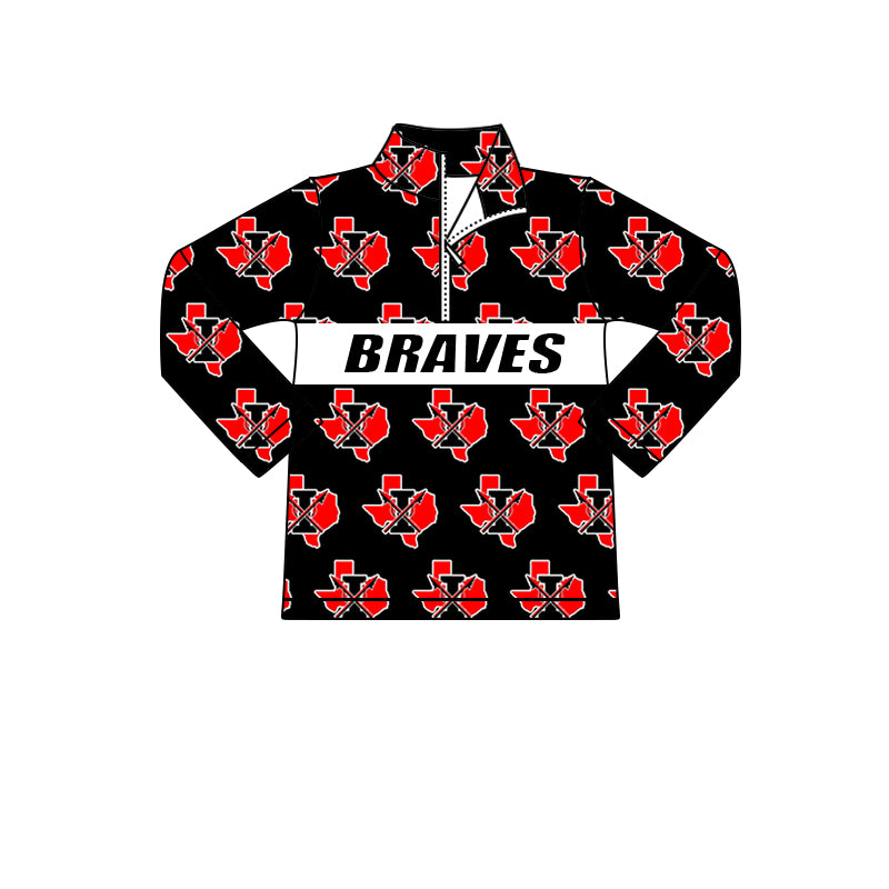 MOQ 3 pcs long sleeves black brave zipper kids team pullover