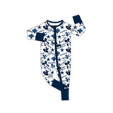 MOQ 3 pcs long sleeves cowboy blue bows baby team zip romper