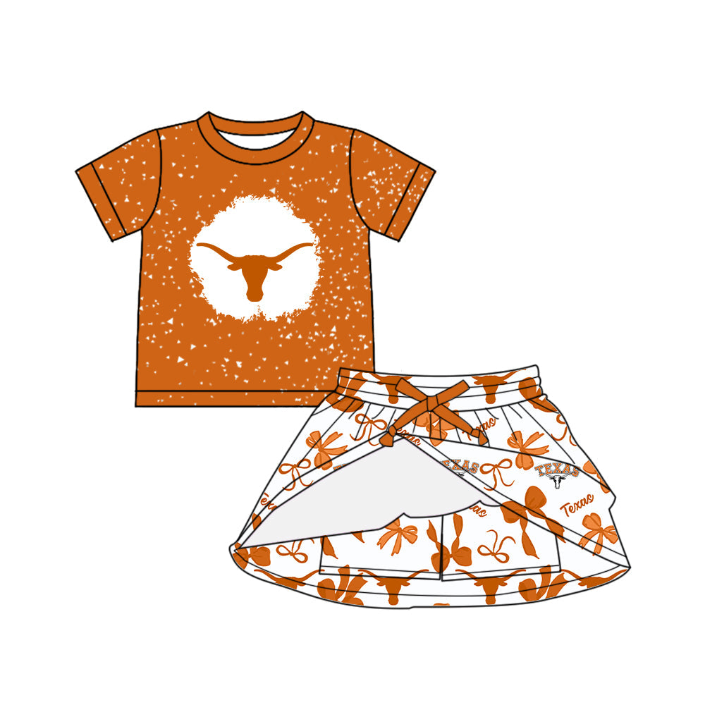 Deadline June 24 2025 bull skull bleached top bow skorts girls team clothes