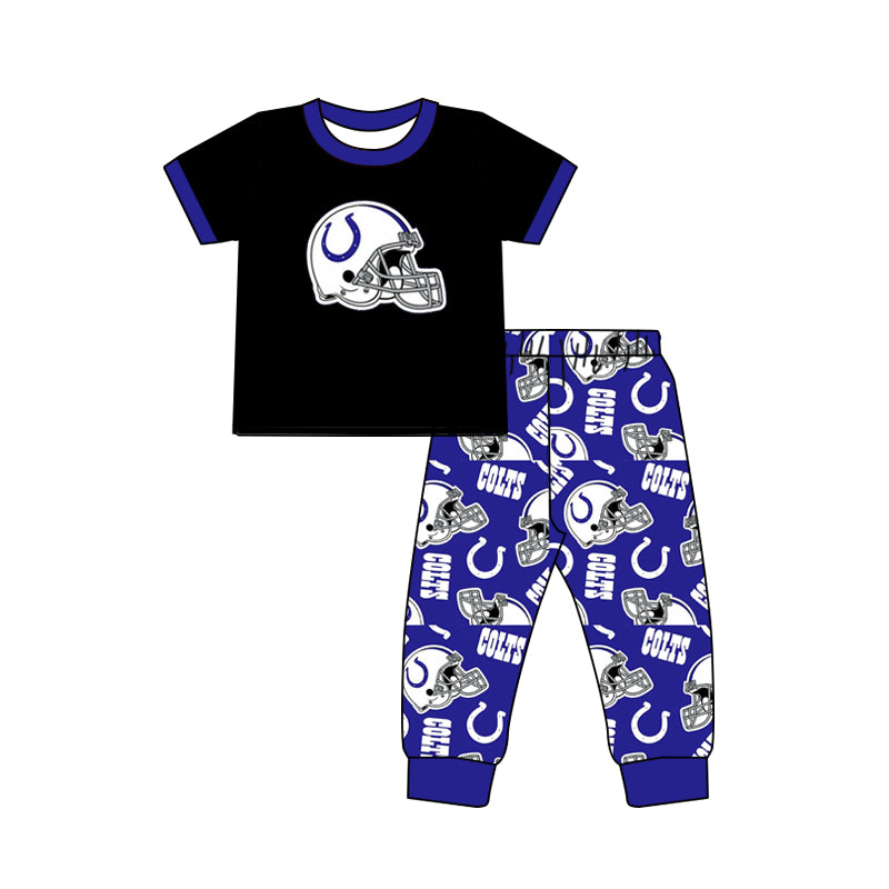 MOQ 3 pcs black short sleeves helmet top pants boys team clothes
