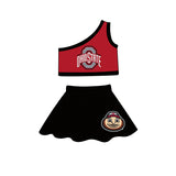 MOQ 3 pcs O one shoulder top black skirt girls team outfits