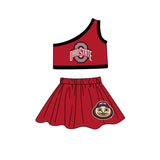 MOQ 3 pcs O one shoulder top red skirt girls team outfits