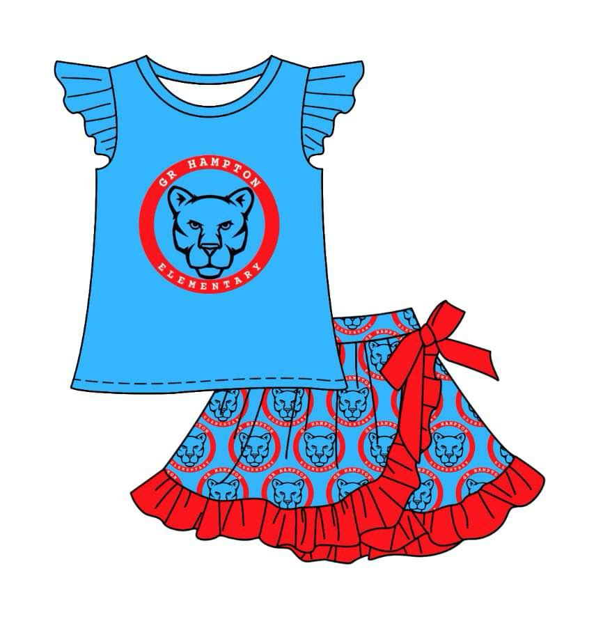 Deadline July 15 2025 blue flutter sleeves top ruffle skirt girls team clothes