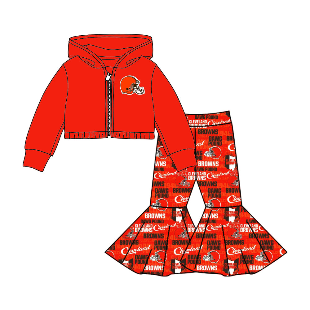 MOQ 3 pcs Orange helmet hooded jacket pants girls team outfits
