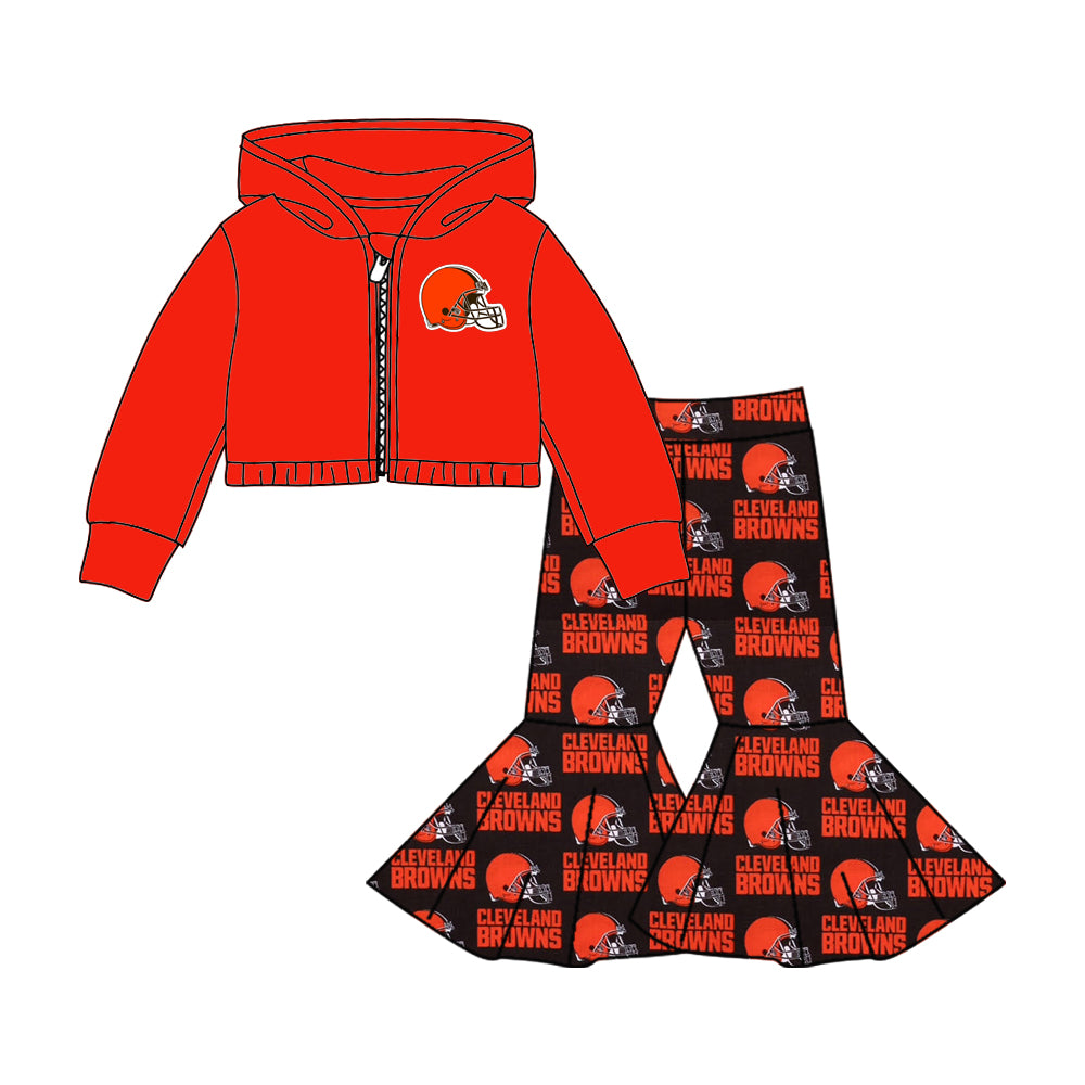 MOQ 3 pcs Orange helmet hooded jacket pants girls team clothes
