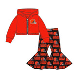 MOQ 3 pcs Orange helmet hooded jacket pants girls team clothes