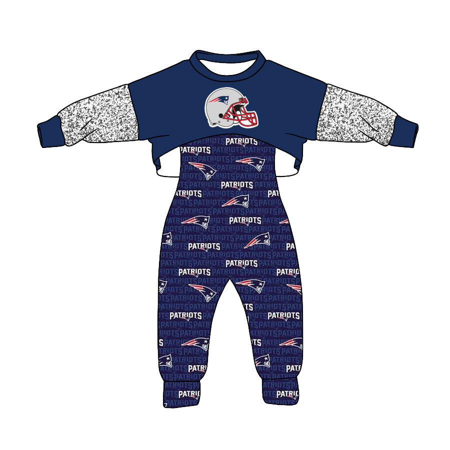 MOQ 5 pcs navy helment top jumpsuit kids girls team clothes