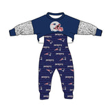 MOQ 5 pcs navy helment top jumpsuit kids girls team clothes
