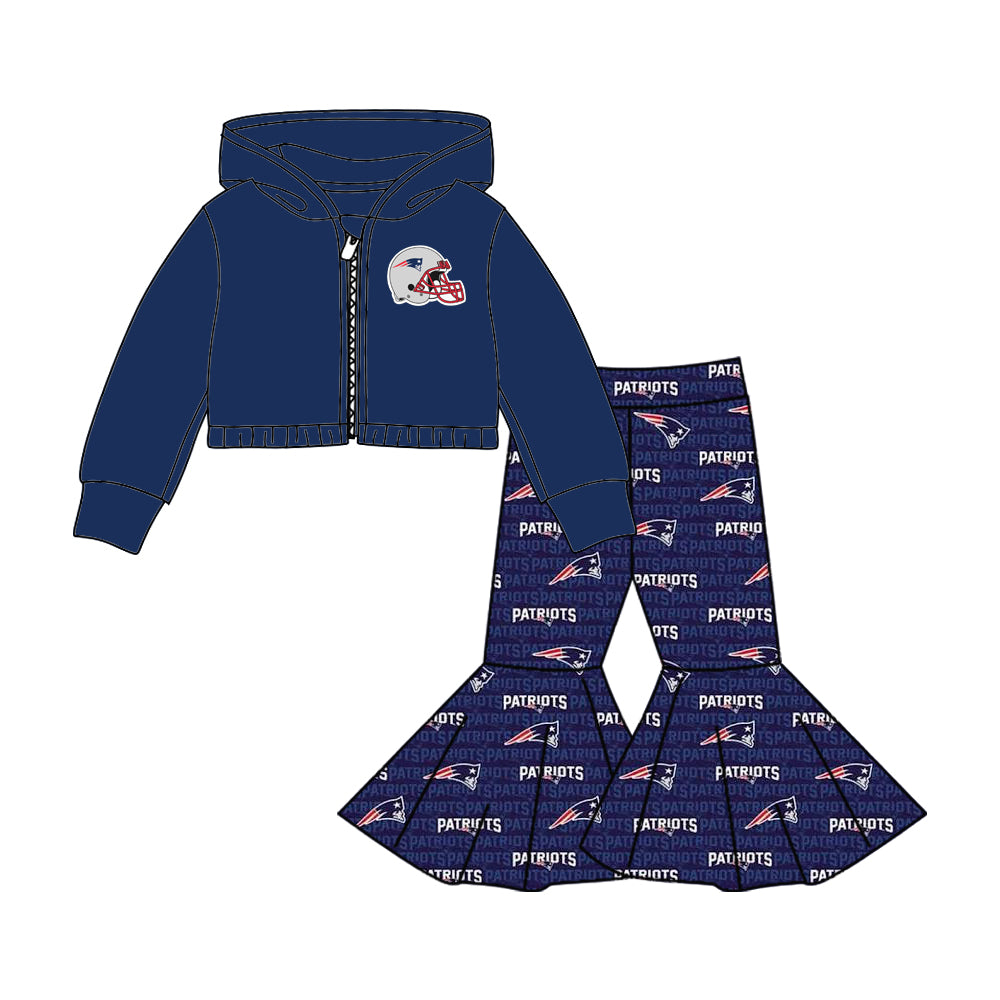 MOQ 3 pcs navy helmet hooded jacket pants girls team clothes