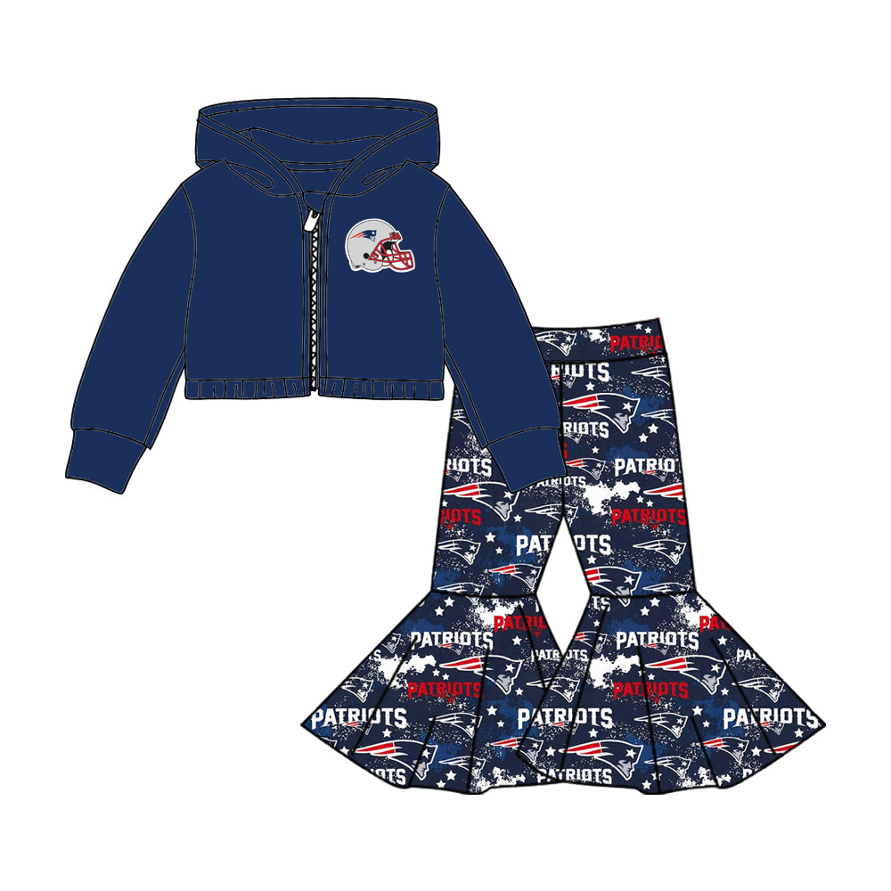 MOQ 3 pcs navy helmet hooded jacket pants girls team outfits