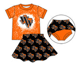 MOQ 3 pcs orange short sleeves W W bleached top skirt girls team clothes
