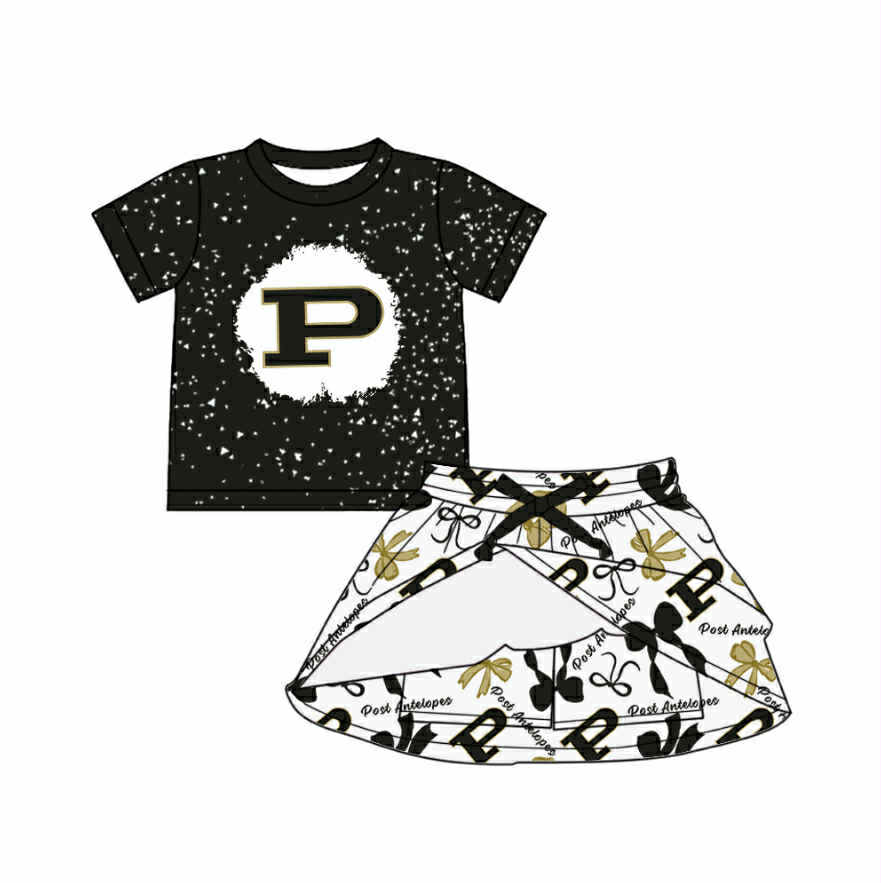 Deadline July 24 2025 short sleeves P black bleached top skirt girls team outfits
