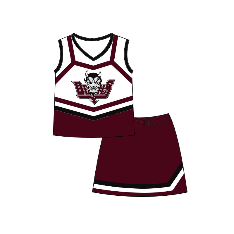 MOQ 3 pcs sleeveless maroon top skirt girls team clothing
