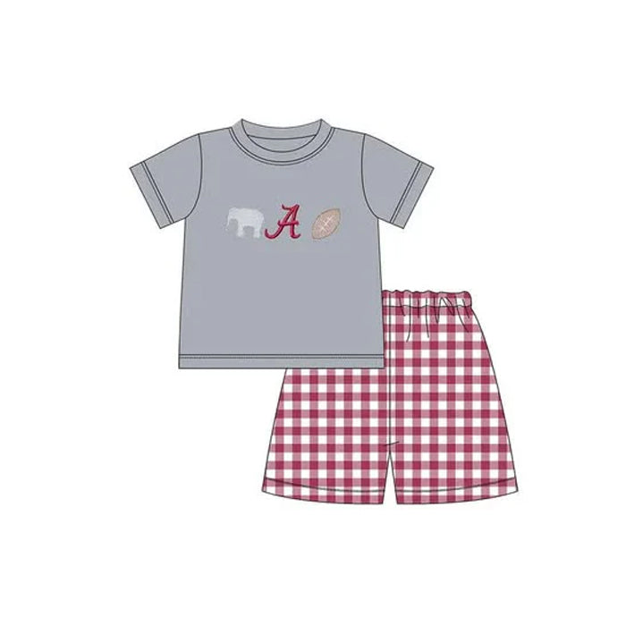 MOQ 3 pcs short sleeves elephants A top plaid shorts boys clothes