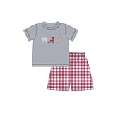MOQ 3 pcs short sleeves elephants A top plaid shorts boys clothes
