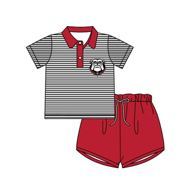 Deadline Aug 5 2025 stripe dog polo shirt red shorts boys team clothes