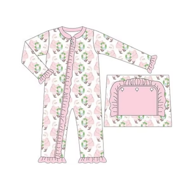 Deadline Aug 8 2025 pink ornaments santa girls Christmas zip romper